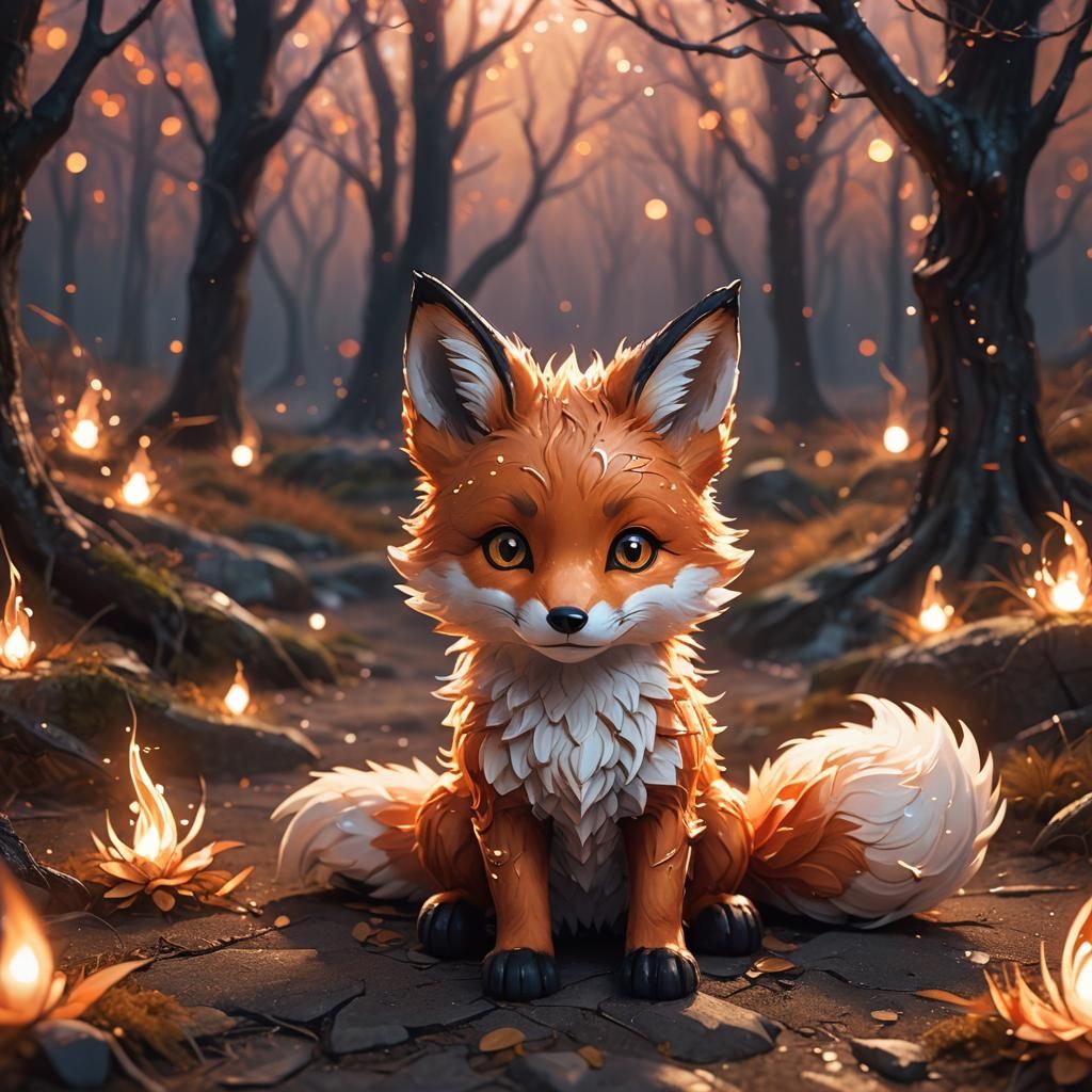 Adorable Chibi Fox with Ethereal Sparks, Pixar Style