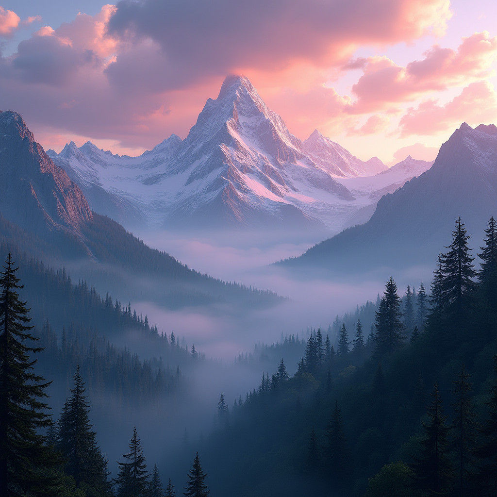 Majestic Mountain Vista at Dawn: A Digital Matte Painting