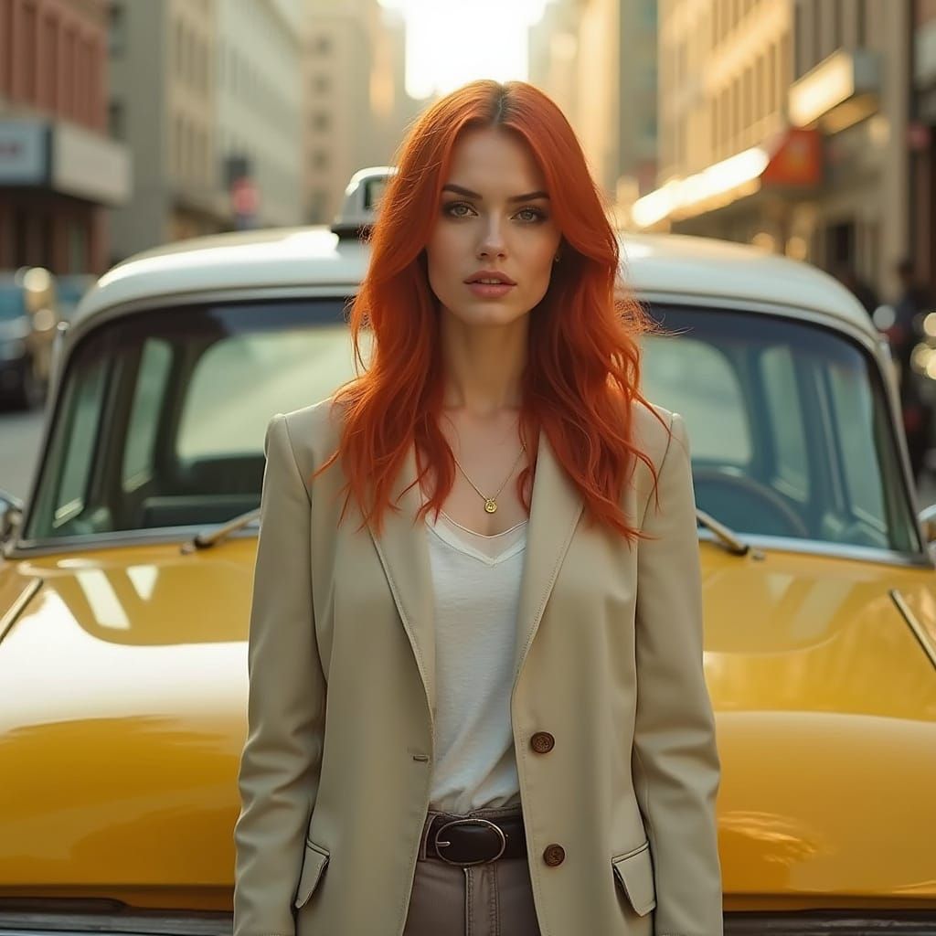 Redhead in Cityscape: Hyperrealistic Street Photography