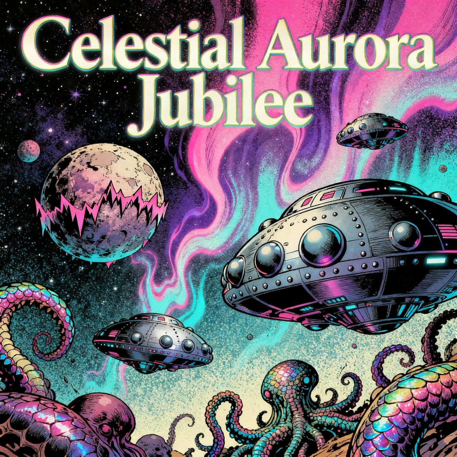Sci-Fi Comicbook Aurora Jubilee in Retro Style