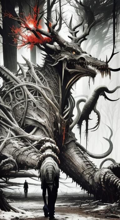 Eerie Surreal Forest Encounter in Gothic Style