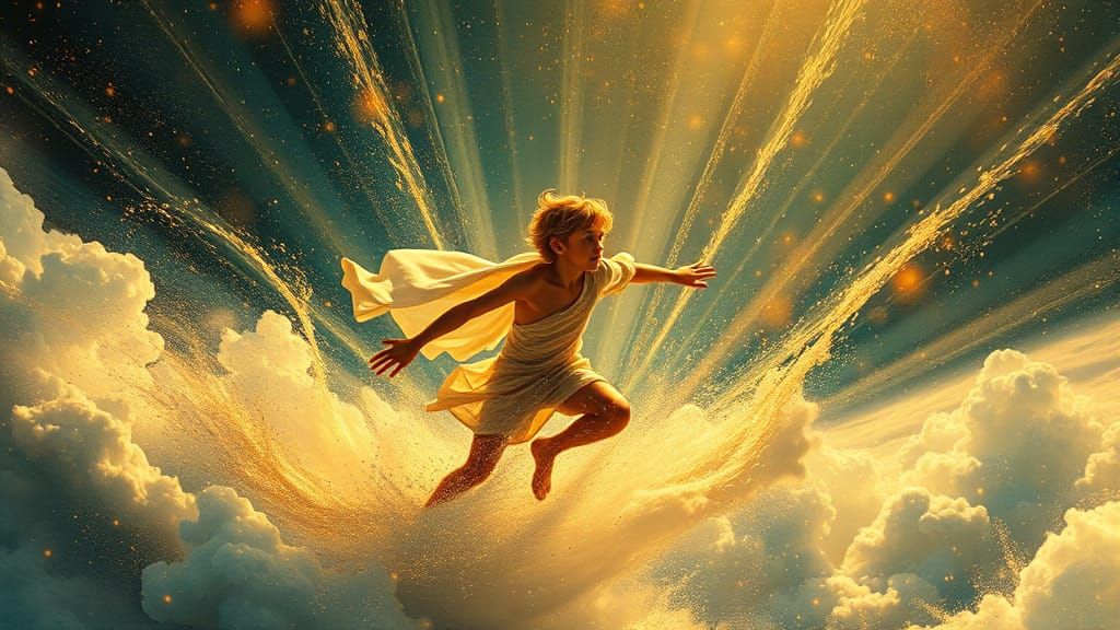 Golden Boy Drifts through Eternity in Cosmic Dream