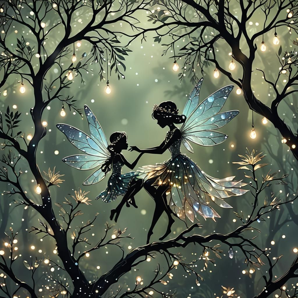 Crystal Fairy in Tropical Rainforest Silhouette