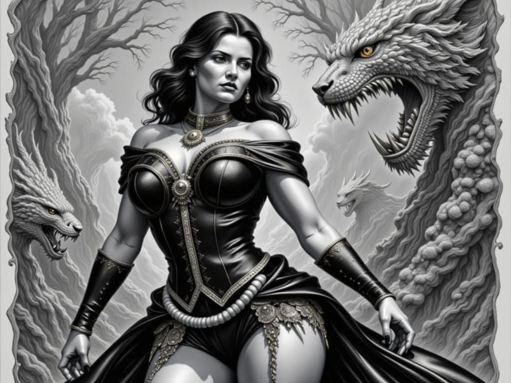 Comic Art of a Snake Woman in Corset and Garter Belt