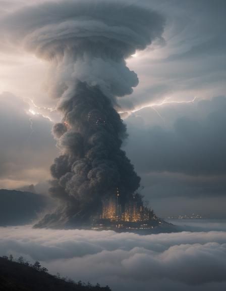 Epic Mushroom Cloud with Lightning: Digital Matte Painting