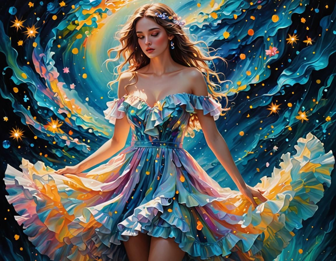 Neon Water Dress in Galaxy Sky Impasto