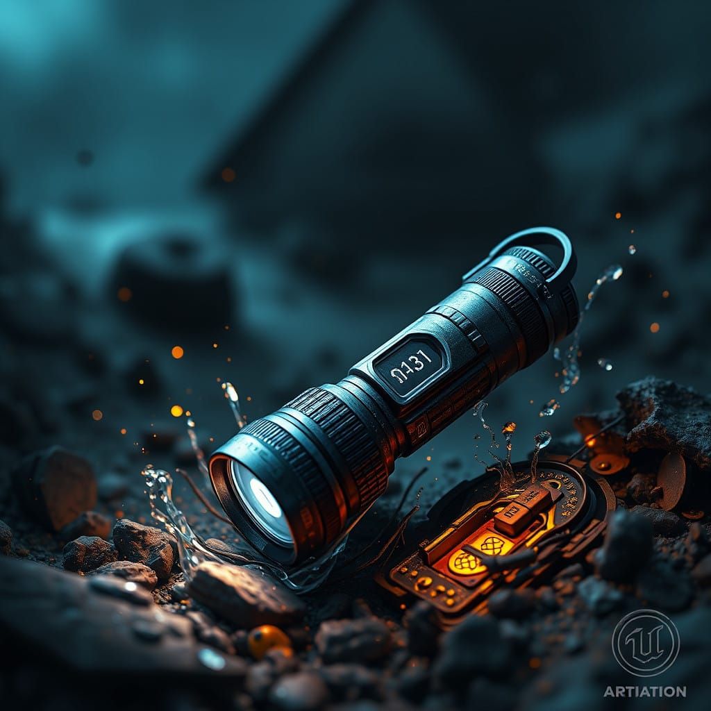 Durable Pocket Flashlight in a Fantastical Dark Landscape