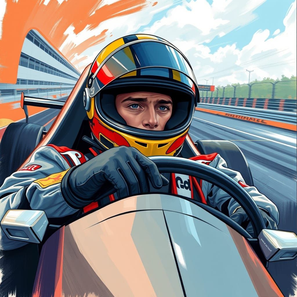 Vintage Formula 1 Car on Nordschleife in Futuristic Style