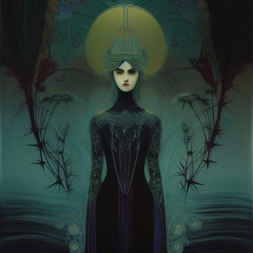 Art Nouveau Androgynous Figure with Thorns and Holographic S...