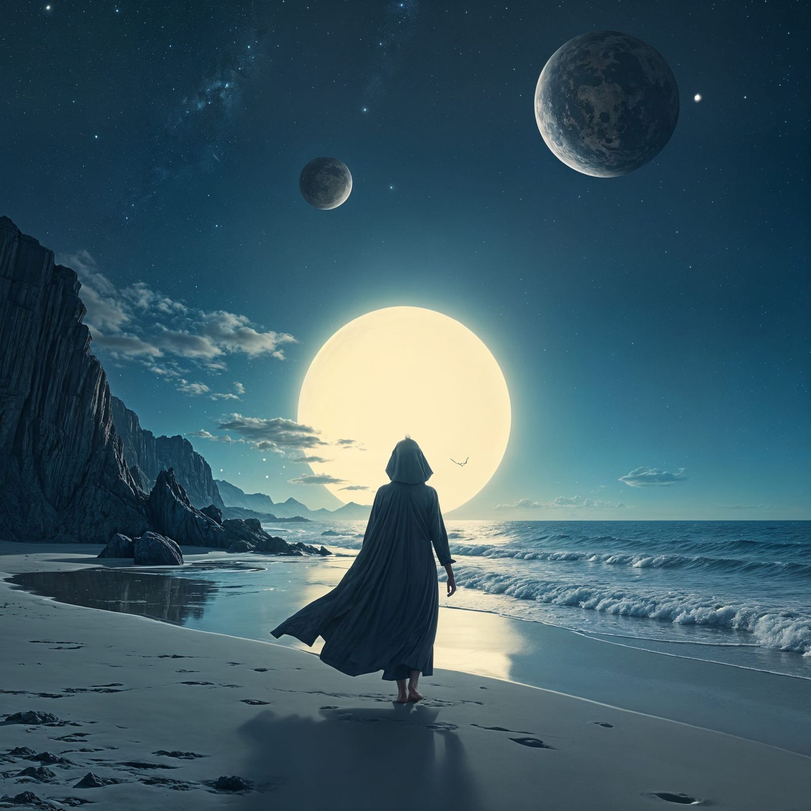 Glowing Portal on Starry Beach: Digital Art