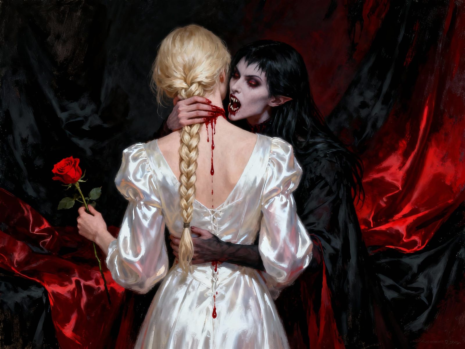 Dark Fantasy Oil Painting of Vampire Attack
