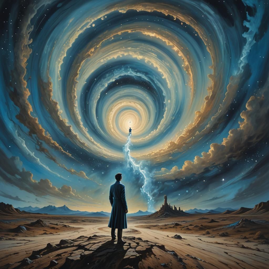 Surreal Starry Landscape with Vortex, in Dreamlike Style