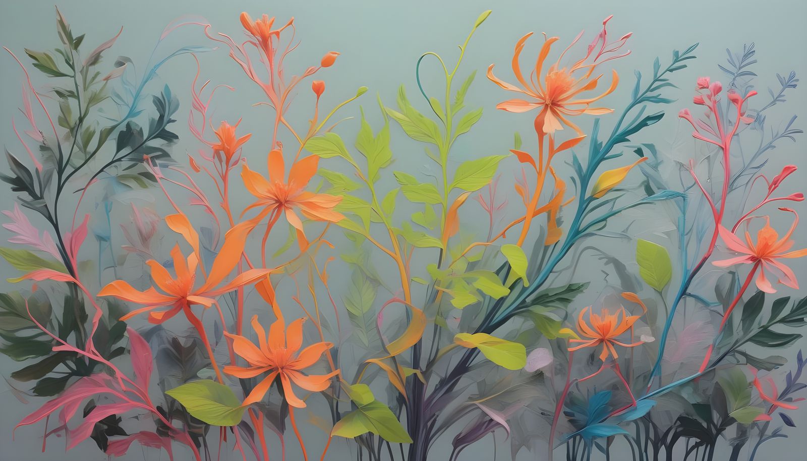 Bold Botanical Painting with Impasto Silhouettes