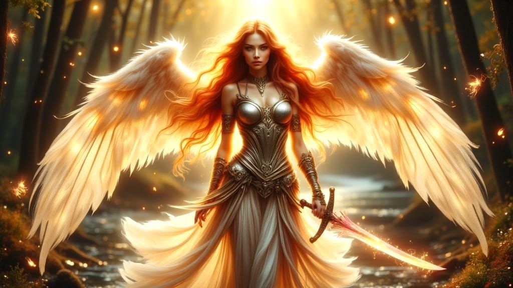 Ethereal Woman with Angel Wings in Fantasy Art Style