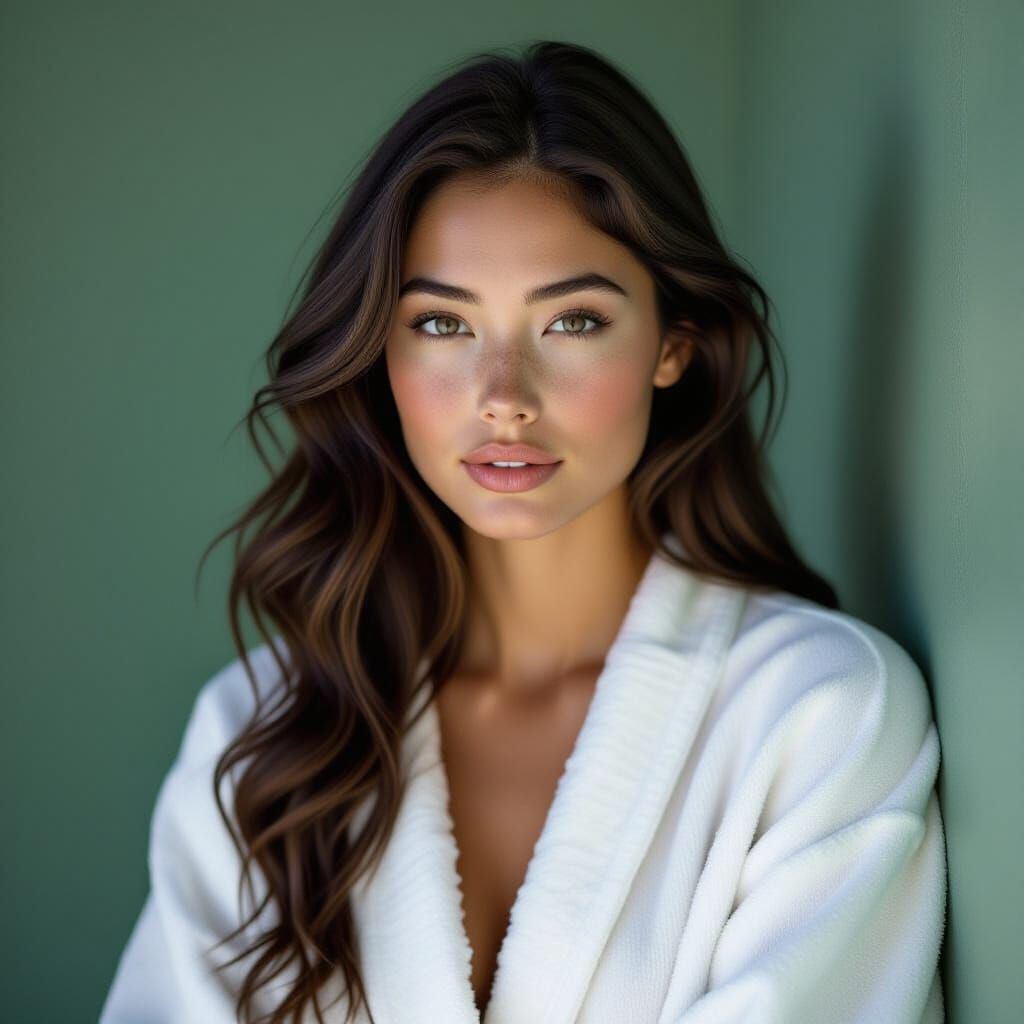 Young Woman with Freckles in Spa Interior
