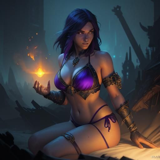 Bikini Model on Bed: Dark Fantasy Art