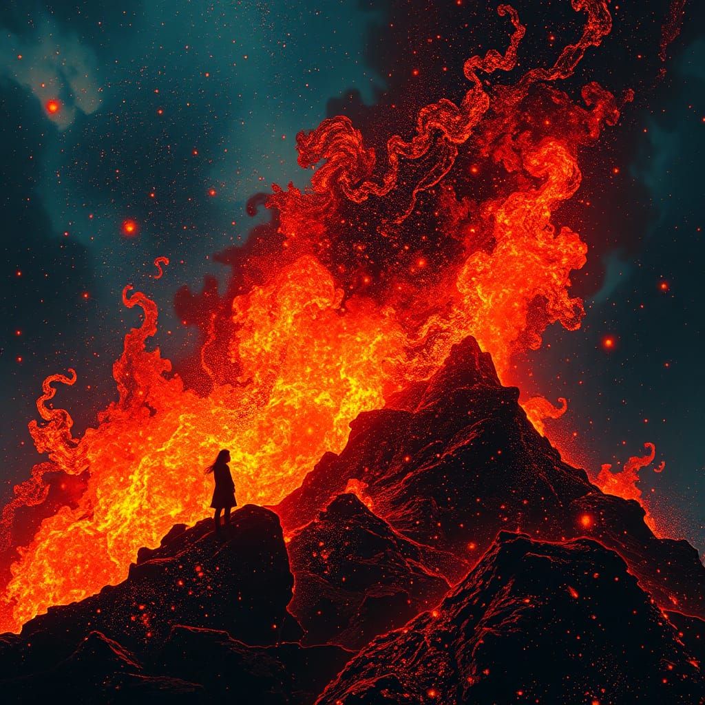 Fiery World Pointillist Vision