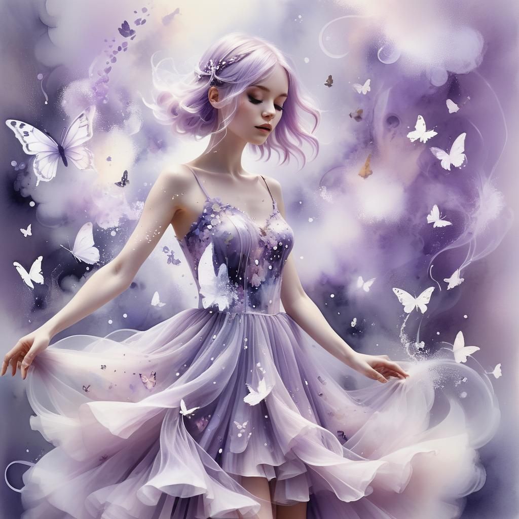 Girl with Purple Hair in Dreamy Watercolour Style