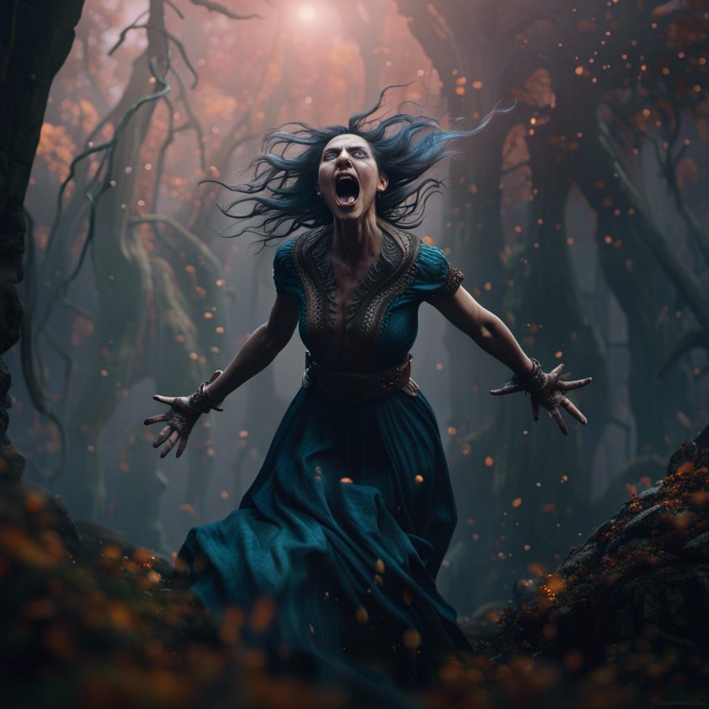 Screaming Woman in Detailed Matte Painting