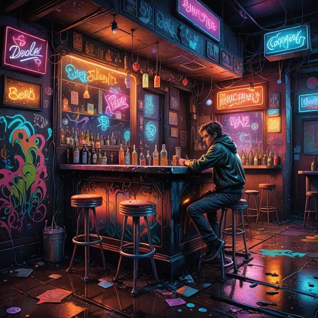 Fantasy 50s Fairy Dive Bar in Vibrant Graffiti Style