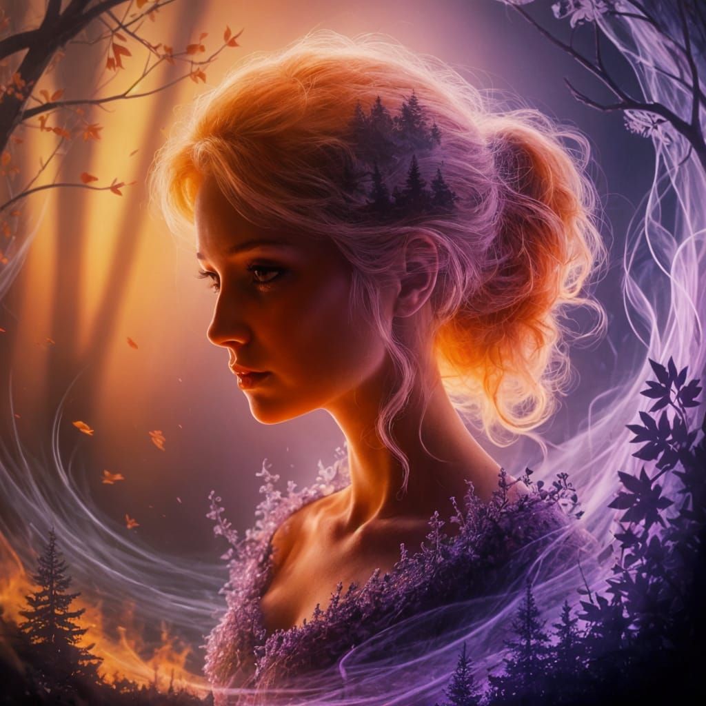 Orange Silhouette Emerges from Purple Forest Fire