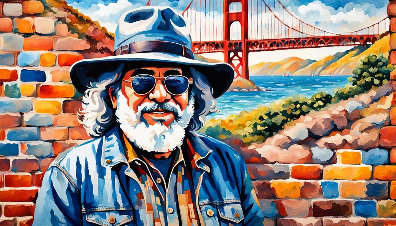 Jerry Garcia Pop Art Mural with Golden Gate Bridge