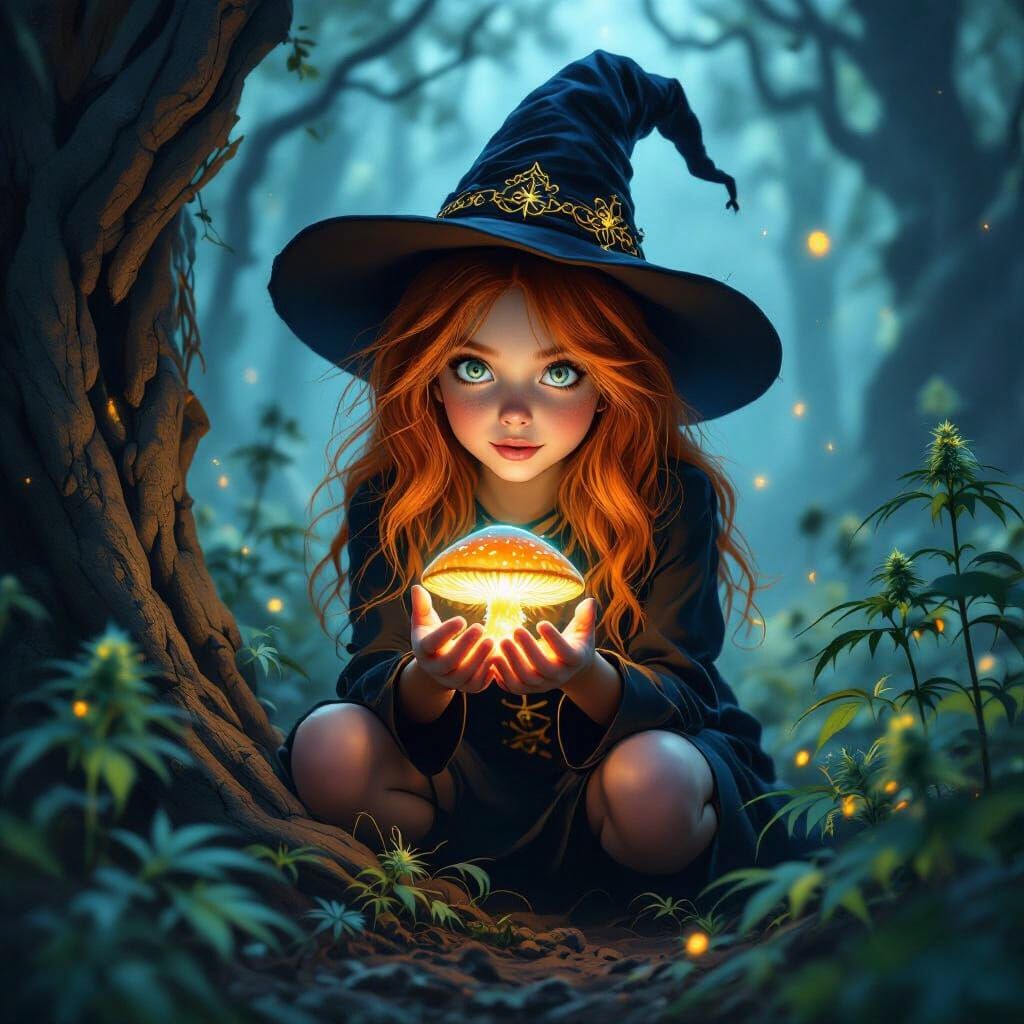 Enchanted Witch in Forest Illustration