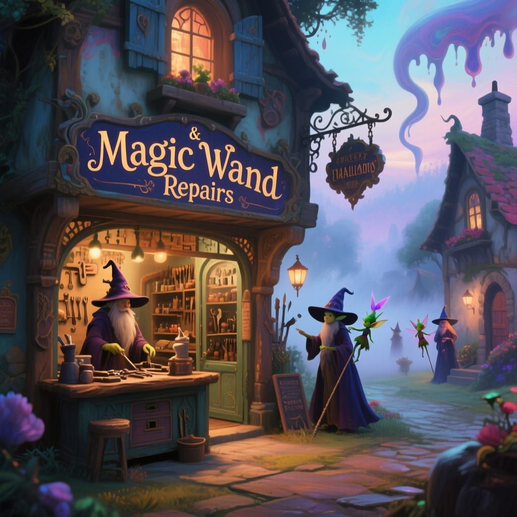 Magical Wand Repair Shop in Enchanted Village