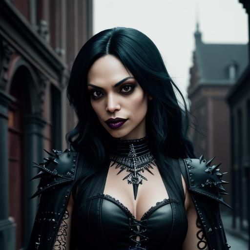 Rosario Dawson as Gothic Punk Vampire: Photorealistic Portra...