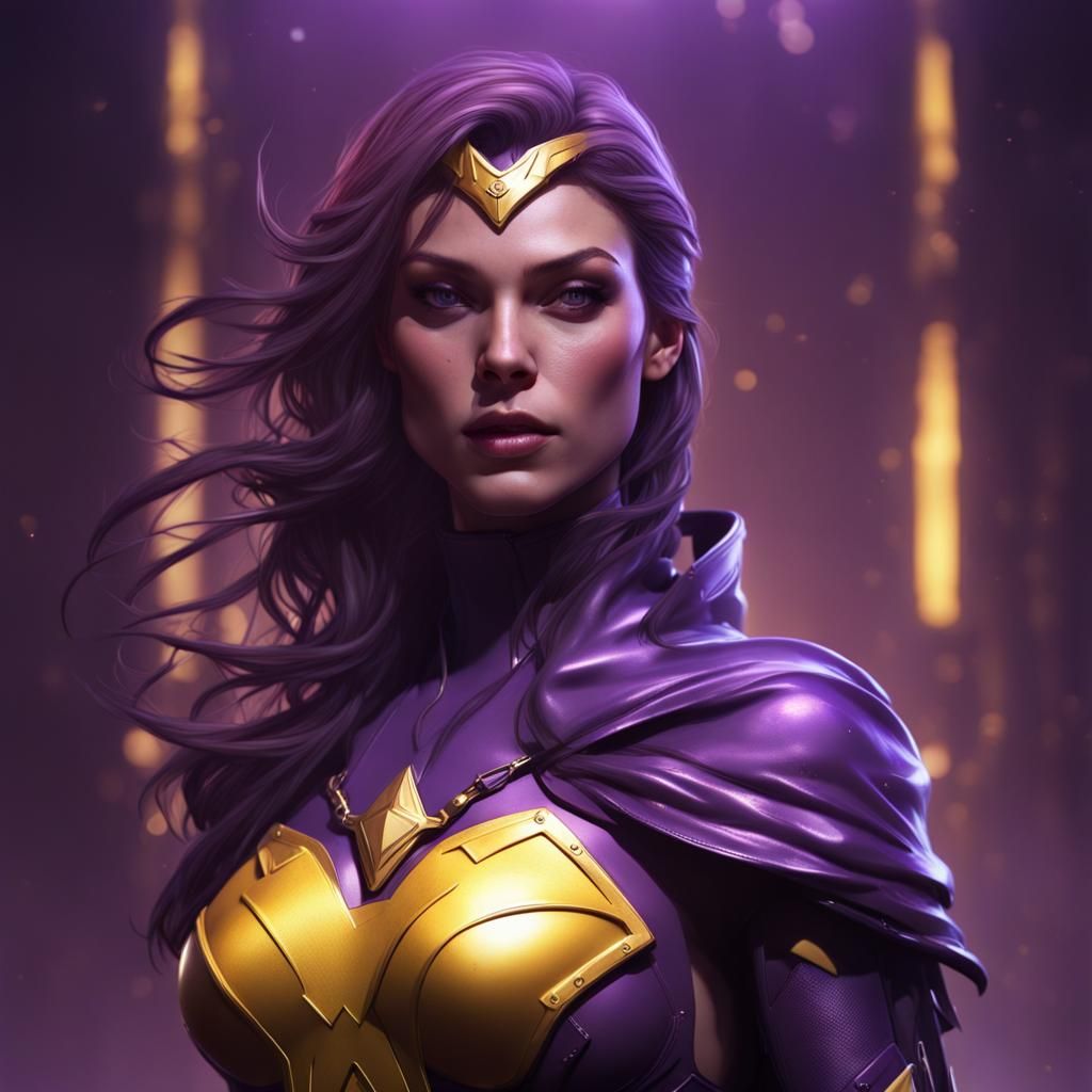 Detailed Purple Superhero in Dark Fantasy Style