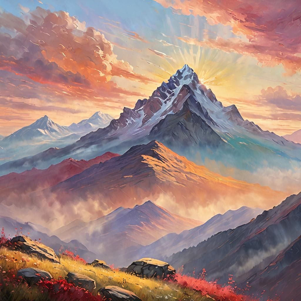Mountain Sunrise: An Impressionist Oil Painting