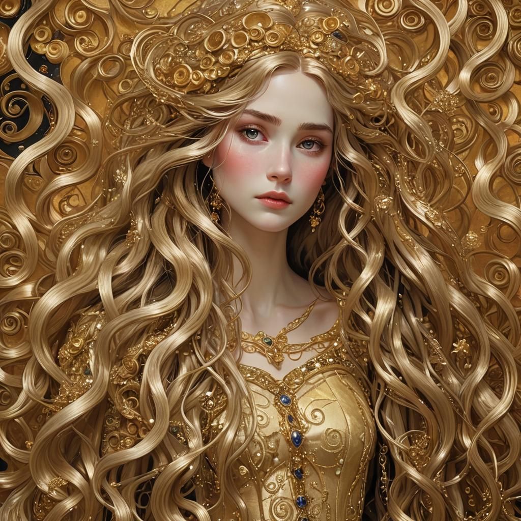 Rapunzel's Golden Braids: A Fauvist Klimt-Inspired Vision