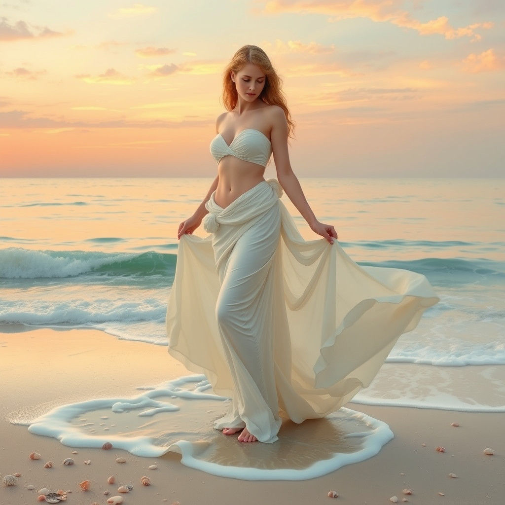 Aphrodite on a Beach at Sunset in Rococo Style