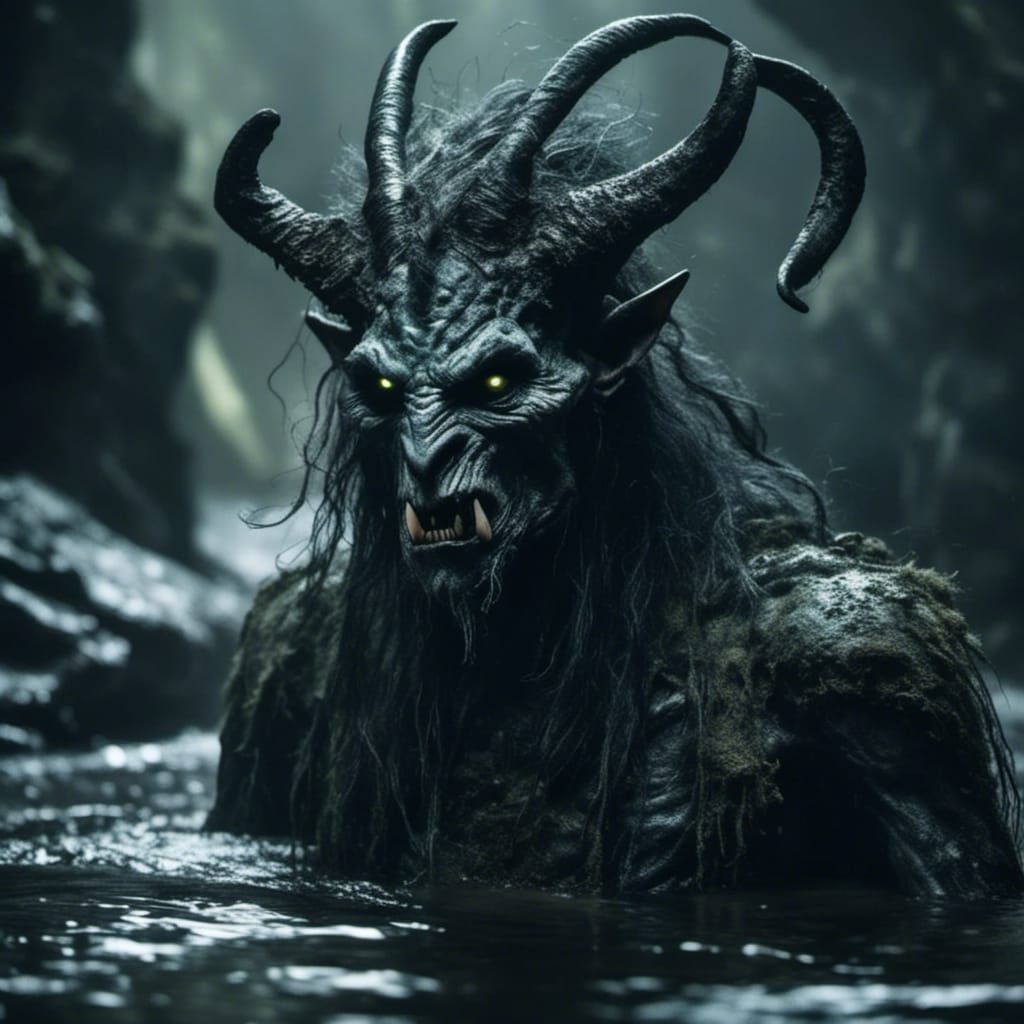 Gray-Skinned Humanoid in Misty Cave: Dark Fantasy Art