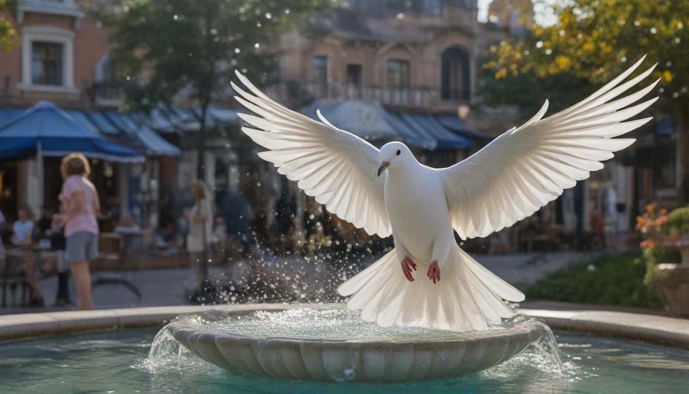 Majestic Dove Descends onto Historic Fountain