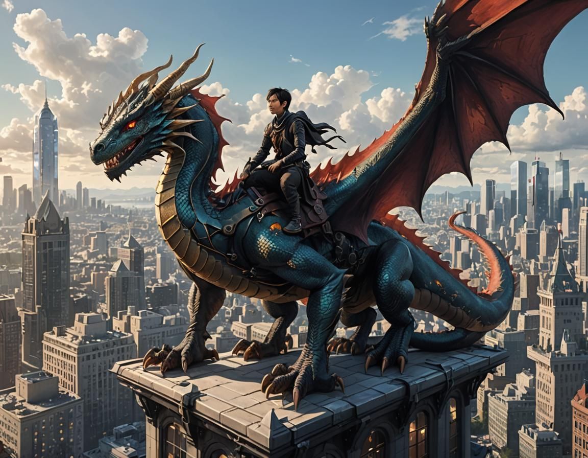Cyberpunk Dragon Overlooking Futuristic Cityscape