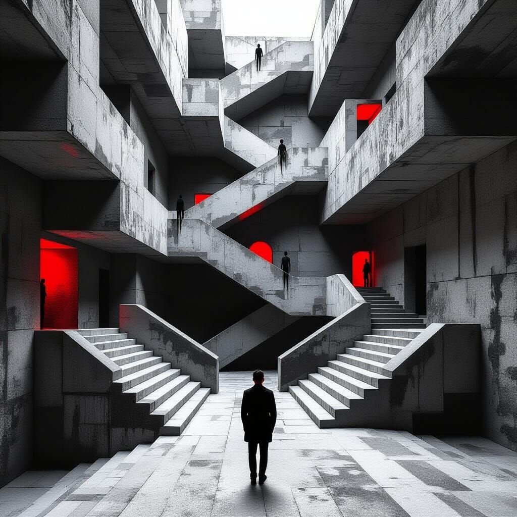 Surreal Labyrinth of Stairwells in Surrealist Style