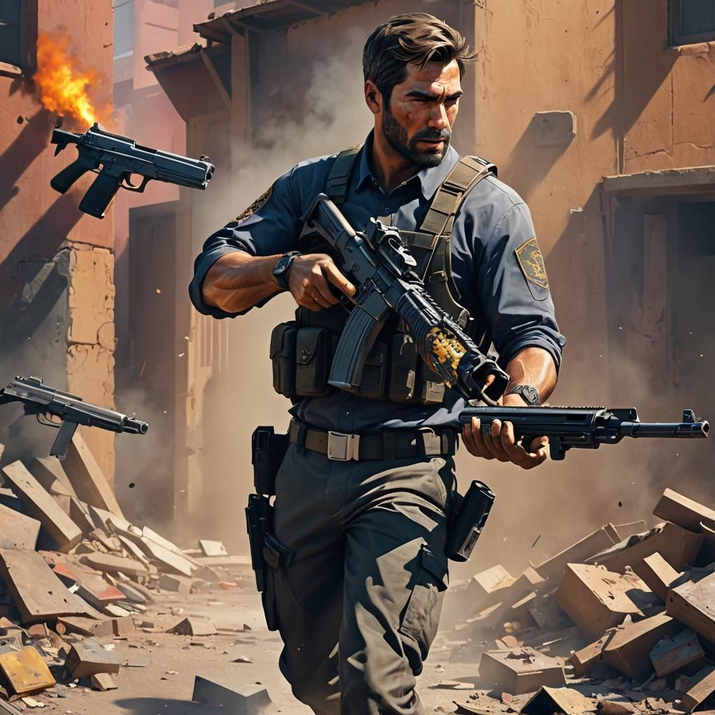 Hyperrealistic Glock Character Walks Past AK-47