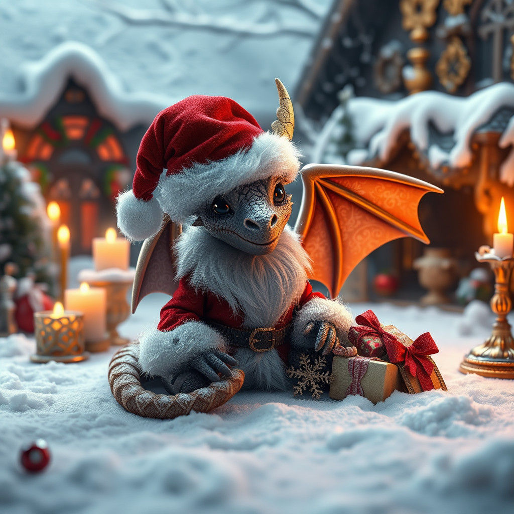 Festive Dragon Claus in Winter Wonderland