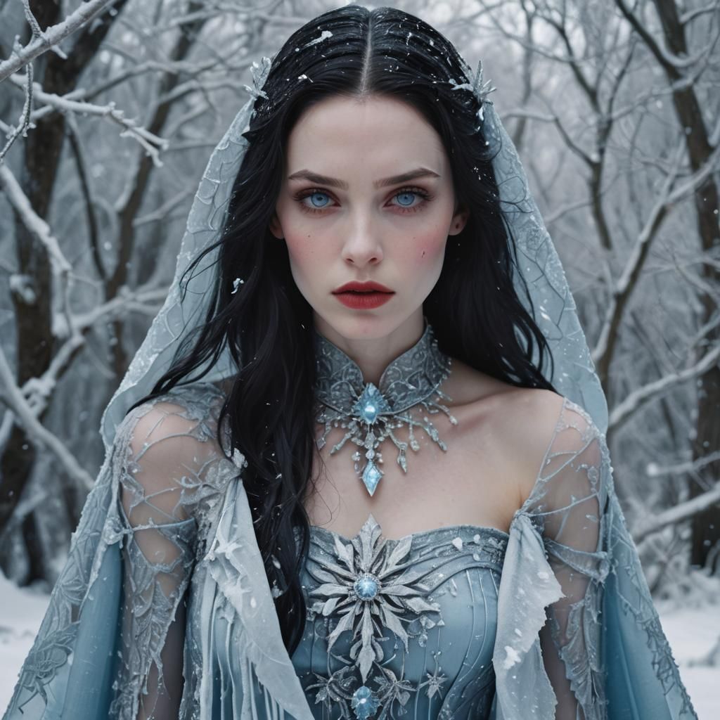 Icy Japanese Woman Portrait in Photorealistic Style