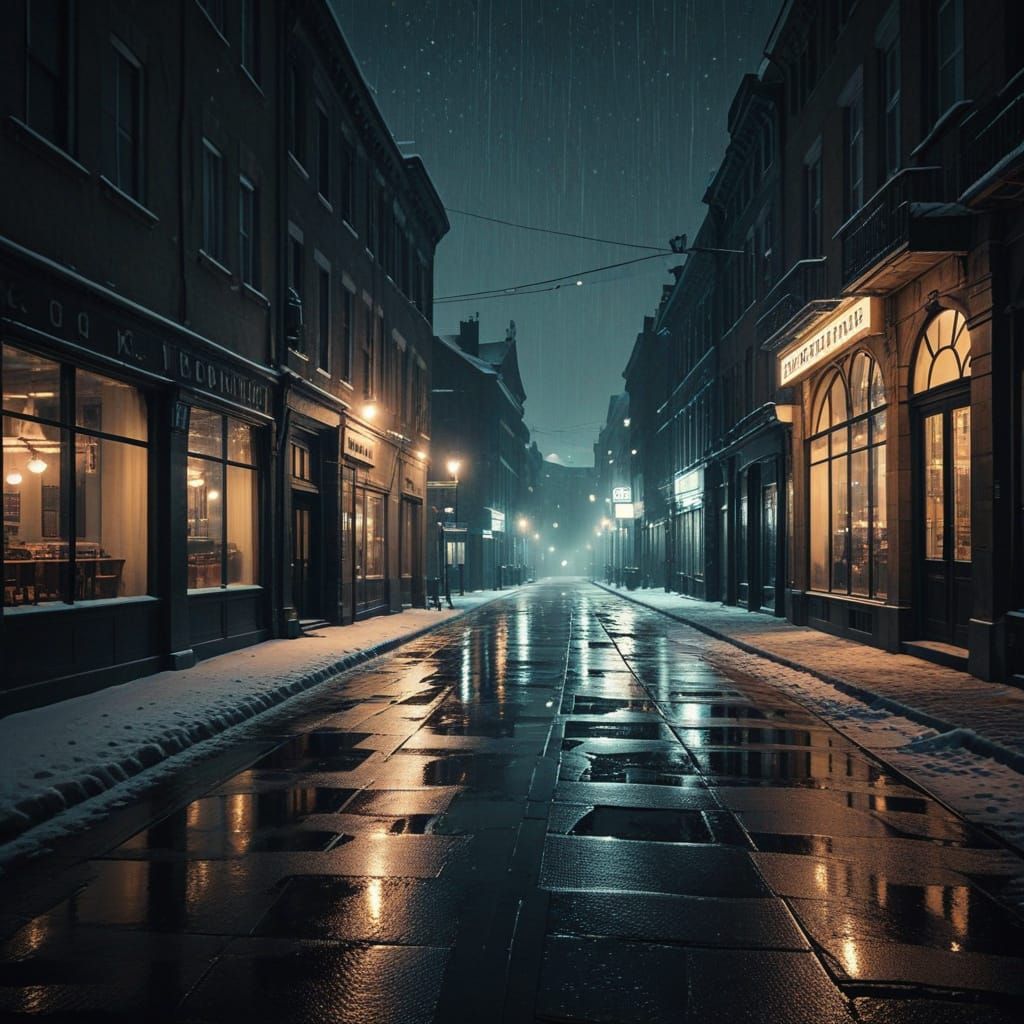 Cityscape in a Retro Futuristic Winter Wonderland