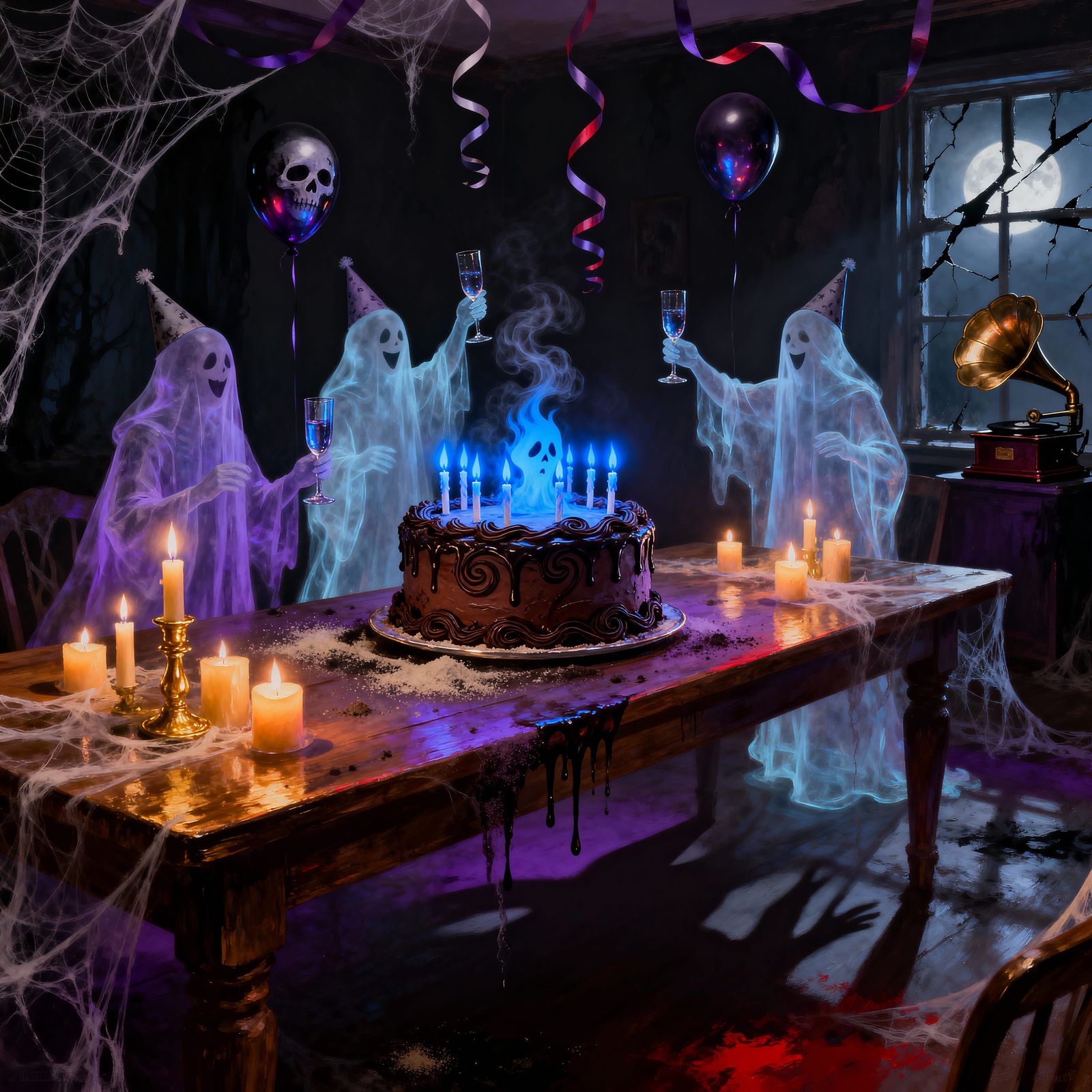 Surreal Haunted Birthday Celebration in Cinematic Realism