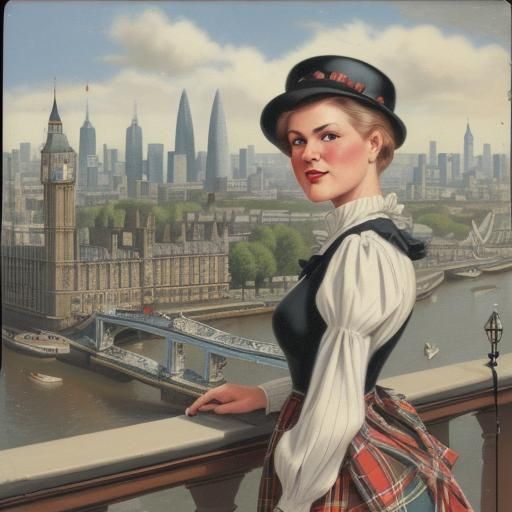 London Vintage Postcard in Realistic Cityscape Style