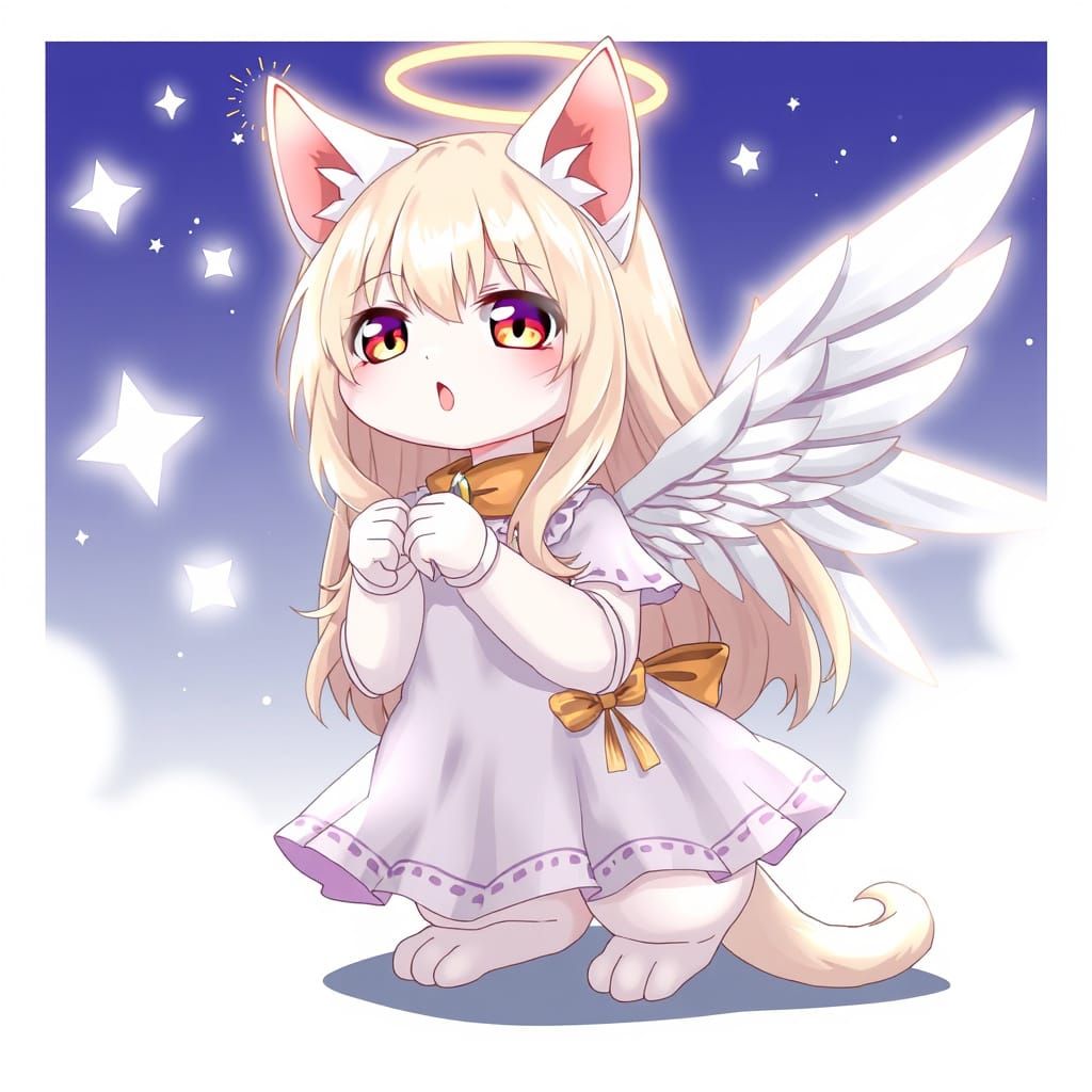 Whimsical Kitten Angel in Anime Style