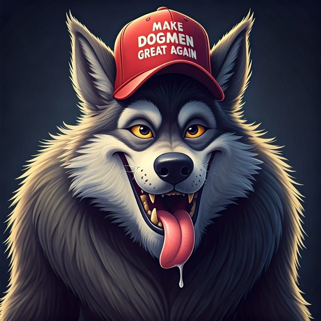 Humorous Werewolf with Baseball Cap in Cartoon Style