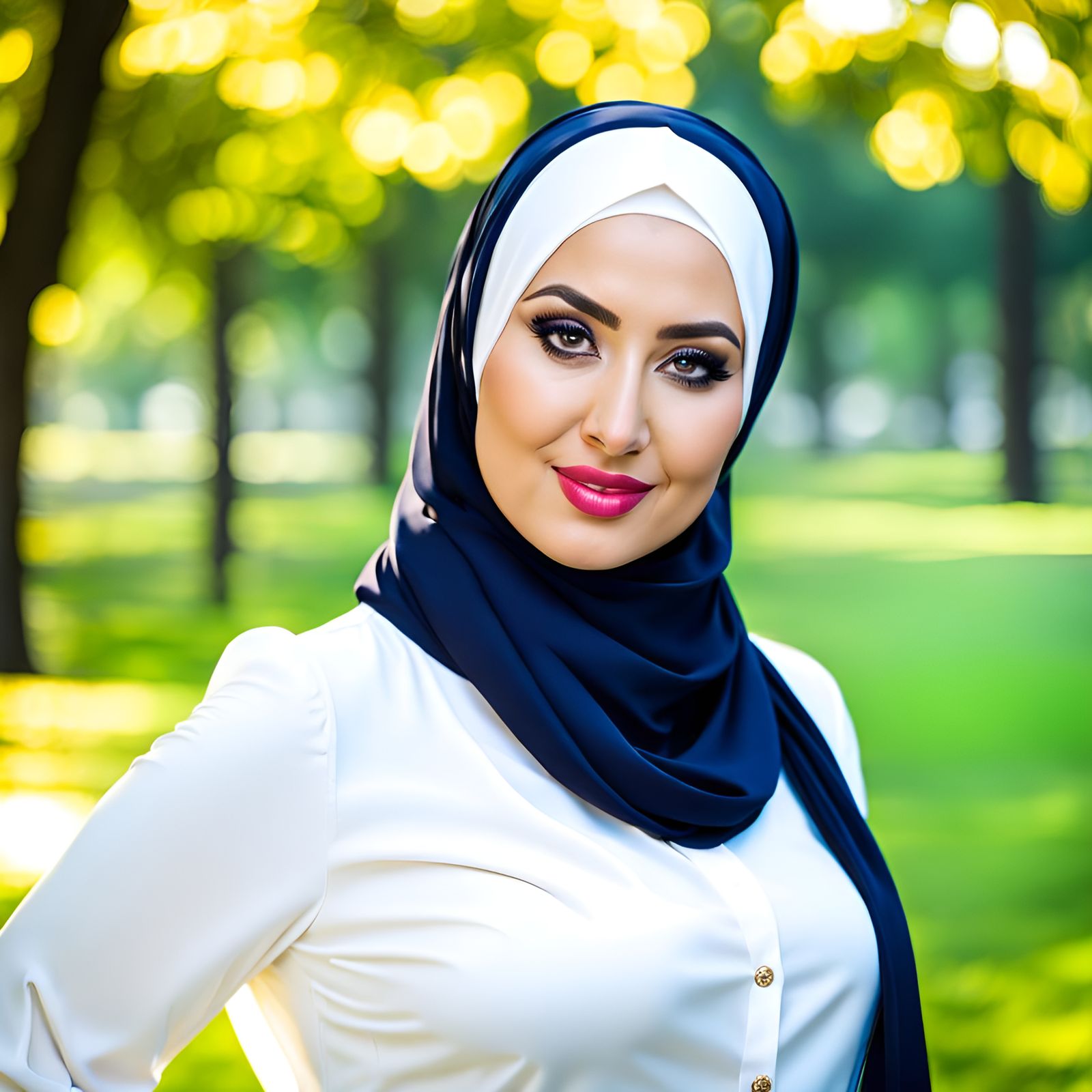 Playful Hijabi Woman Portrait in Park Setting