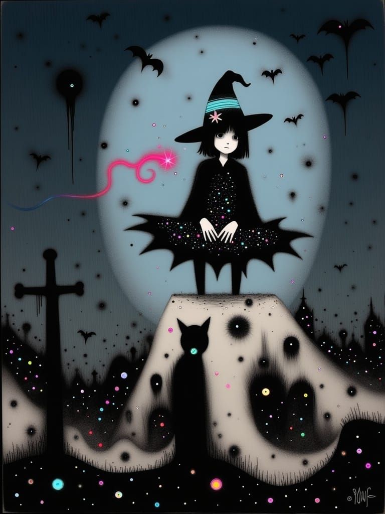 Halloween Witchcraft Scene in Cemetery