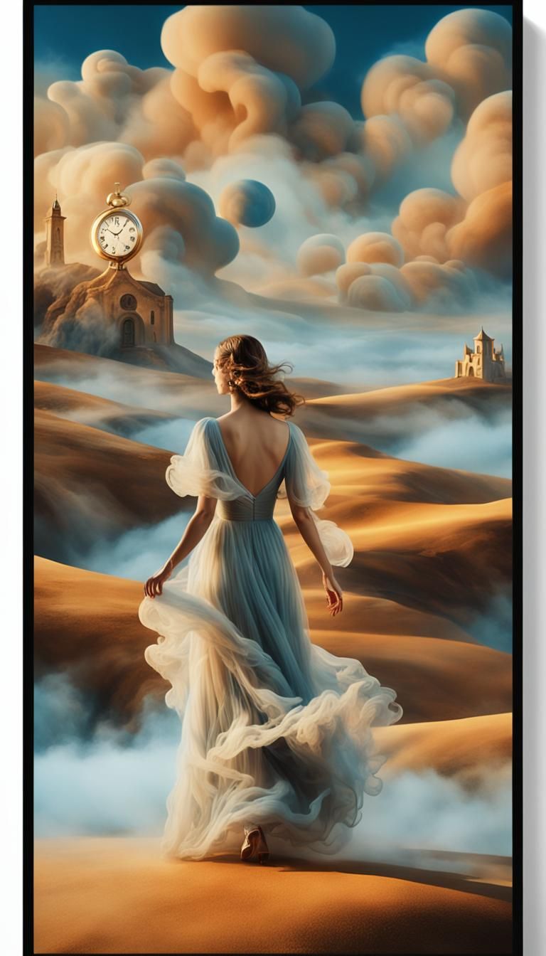 Dreamlike Surrealism: Woman Entering a Mystical Landscape