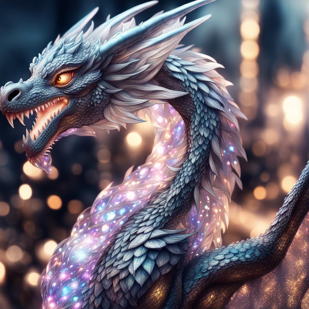 Crystal Dragon with Glitter and Bokeh Lights