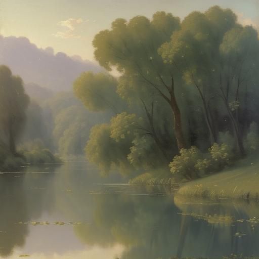 Ethereal Woman in Lake: Dreamy Oil Painting